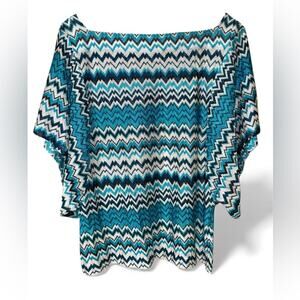 Vintage 90s bebe Chevron flutter sleeve Top Blue and Black